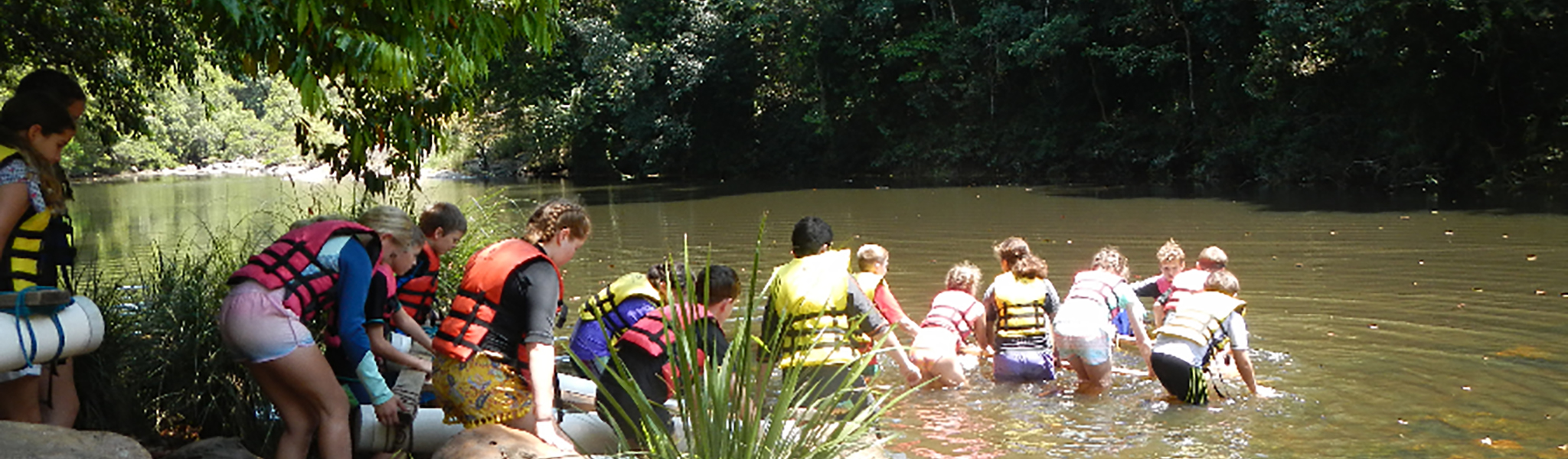 Students participating in a creek activity at camp